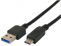 Câble chargeur et connecteur Superspeed type C  USB 3.0 mâle-mâle 2.00m noir